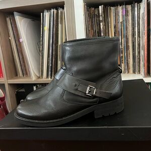 H by Hudson London leather moto Black Buckle Ankle Boots size 9.5